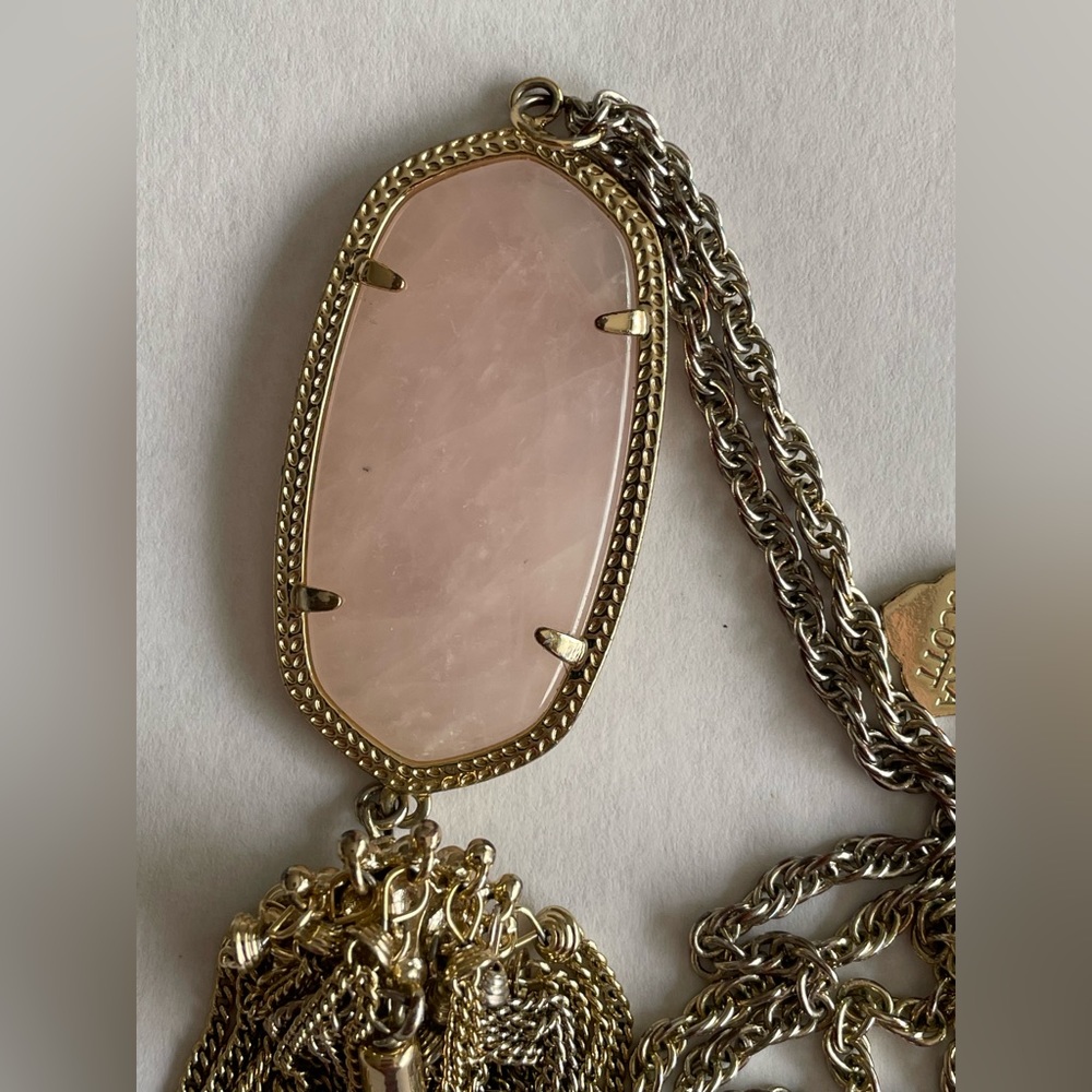 Kendra Scott rose quartz Rayne tassel necklace discontinued - Picture 4 of 6